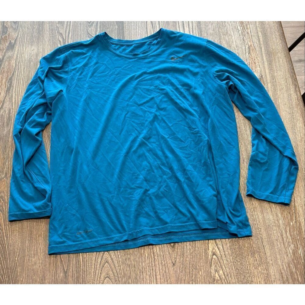 Nike Mens Dri-Fit Long Sleeve T-Shirt Pullover Crewneck Swoosh Logo Blue Size XL